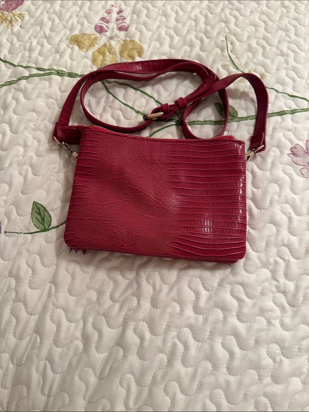 Dark Pink Textured Crossbody Bag